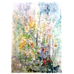 In the Garden <br />(watercolour/collage on washi paper, 25 x 37 inches) Artwork titled "In the Garden"